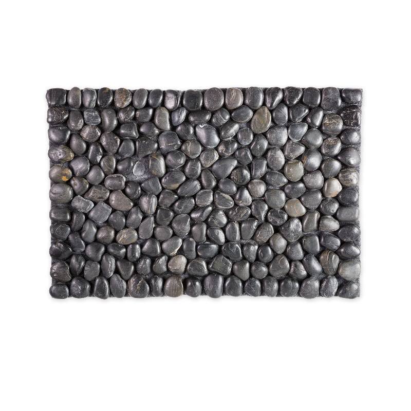 Smooth River Rock Stone Floor Mat, Indoor/ Outdoor - Black